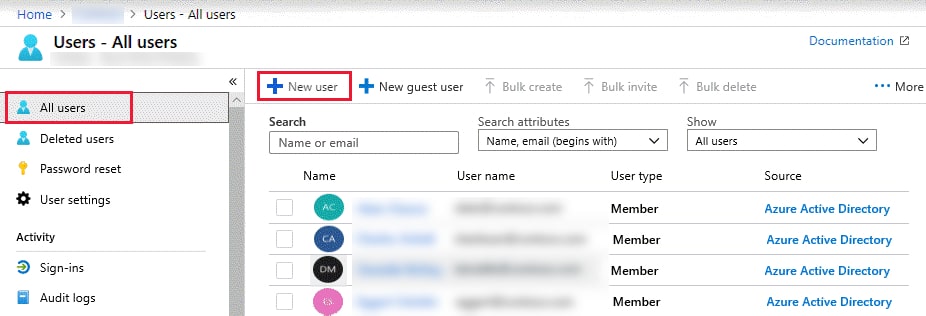 Figure 2 - Adding a user on Azure AD