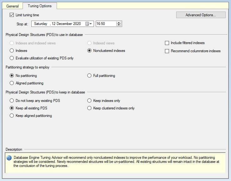 Figure 4 - Choosing tuning options window