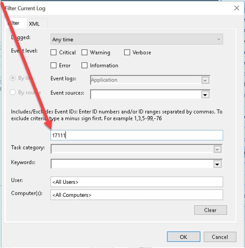 Figure 5 - Adding filter to current log (Event Viewer)