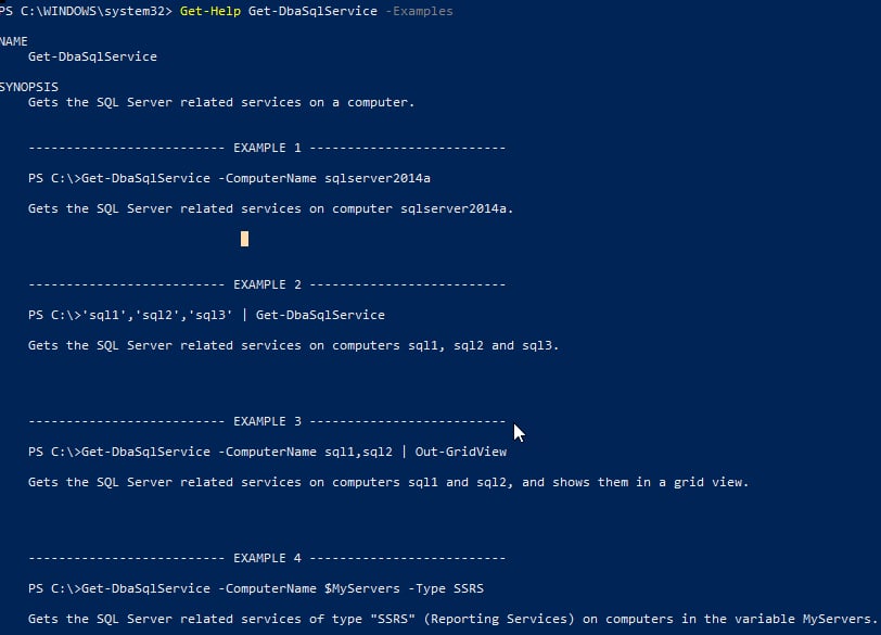 Get-Help Get-DbaSqlService -Examples