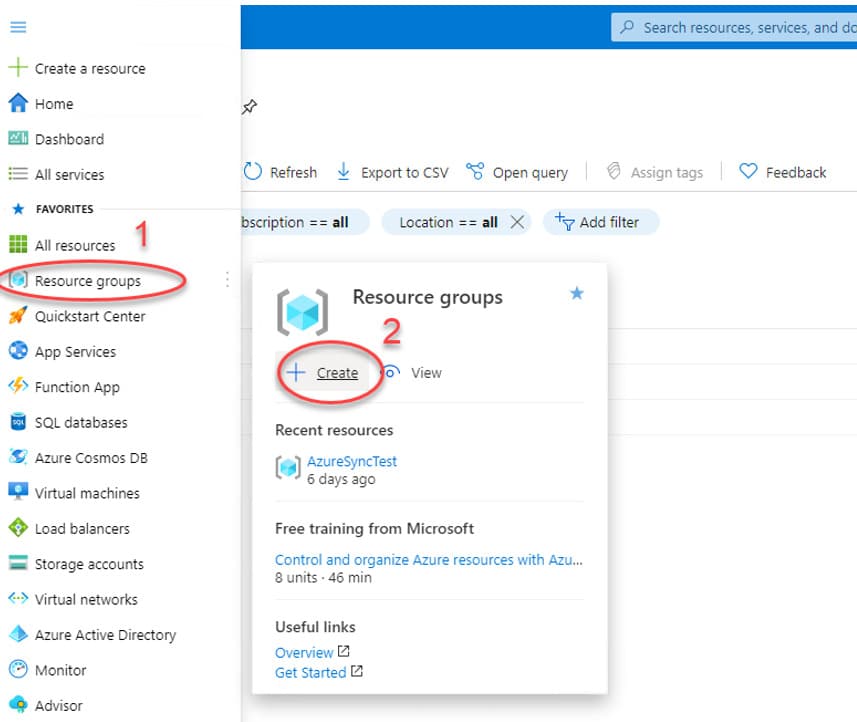 Figure 2 - Azure portal: create new resource group