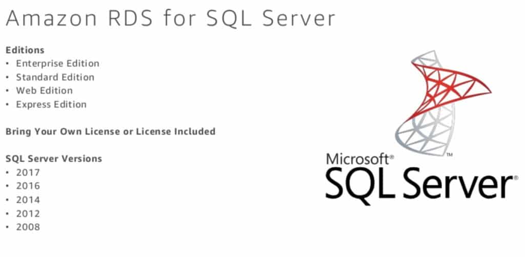 Figure 1 - Amazon RDS for SQL Server: editions and versions