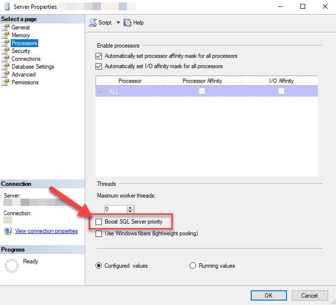 Figure 1 - Boost SQL Server priority option